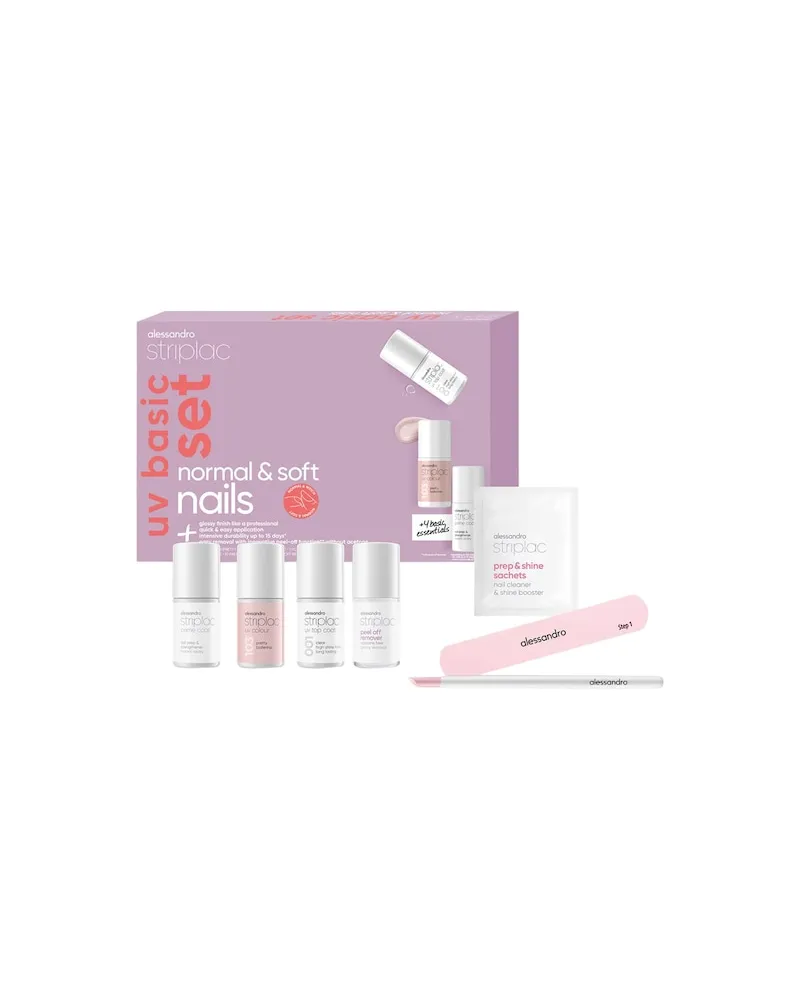 alessandro Naegel Striplac-UV-ColourUV Basic Set Normal & Soft Nails UV Colour 103 Pretty Ballerina 6.5 ml + UV Top Coat 001 Clear 6.5 ml + 1x Polishing File + 1x Hoof Stick + 10x Prep & Shine Sachets + Peel Off Remover 6.5 ml + Prime Coat 6.5 ml 29,74 