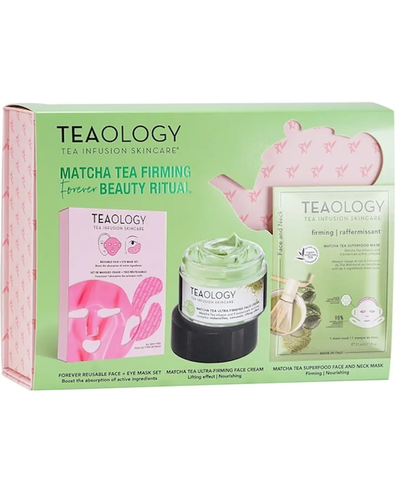 Tea Infusion Skincare Pflege Gesichtspflege Geschenkset 1x Forever Reusable Face + Eye Mask Set + Matcha Tea Ultra-Firming Face Cream 50 ml + Matcha Tea Superfood Face and Neck Mask 21 ml 