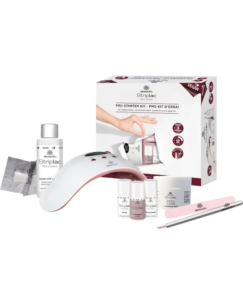 alessandro Nägel Striplac Peel Or Soak Sets Standard Starter Kit - Vegan Polishing File + Soak Off Liquid 50 ml + Peel Or Soak Nail Polish 640 Panama Hut 5 ml + Peel Or Soak Top Coat 5 ml + Peel Off Activator 5 ml + Cleansing Pads 50 pcs. + LED Lamp + Cuticle Pusher 