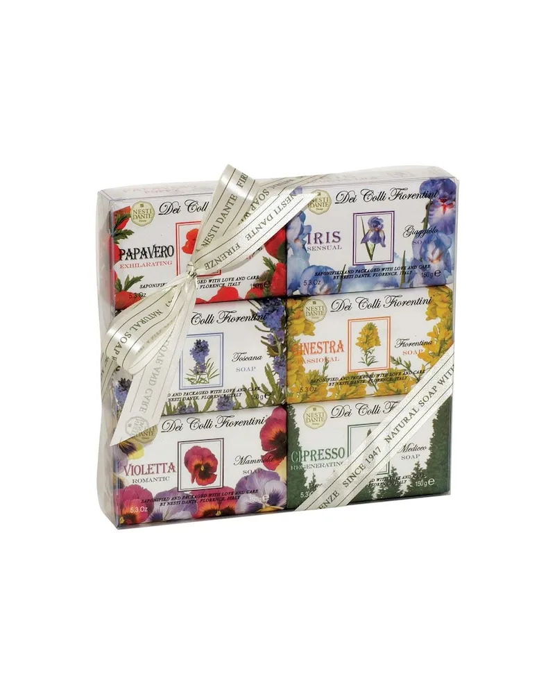 Nesti Dante Nesti-Dante-Firenze Seife-und-Duschgel SetsDei Colli Fiorentini Soap Set 1 x Poppy Soap 150 g + 1 x Sensual Iris Soap 150 g + 1 x Lavender Soap 150 g + 1 x Broom Soap 150 g + 1 x Sweet Violetta Soap 150 g + 1 x Cypress Tree Soap 150 g 24,99 