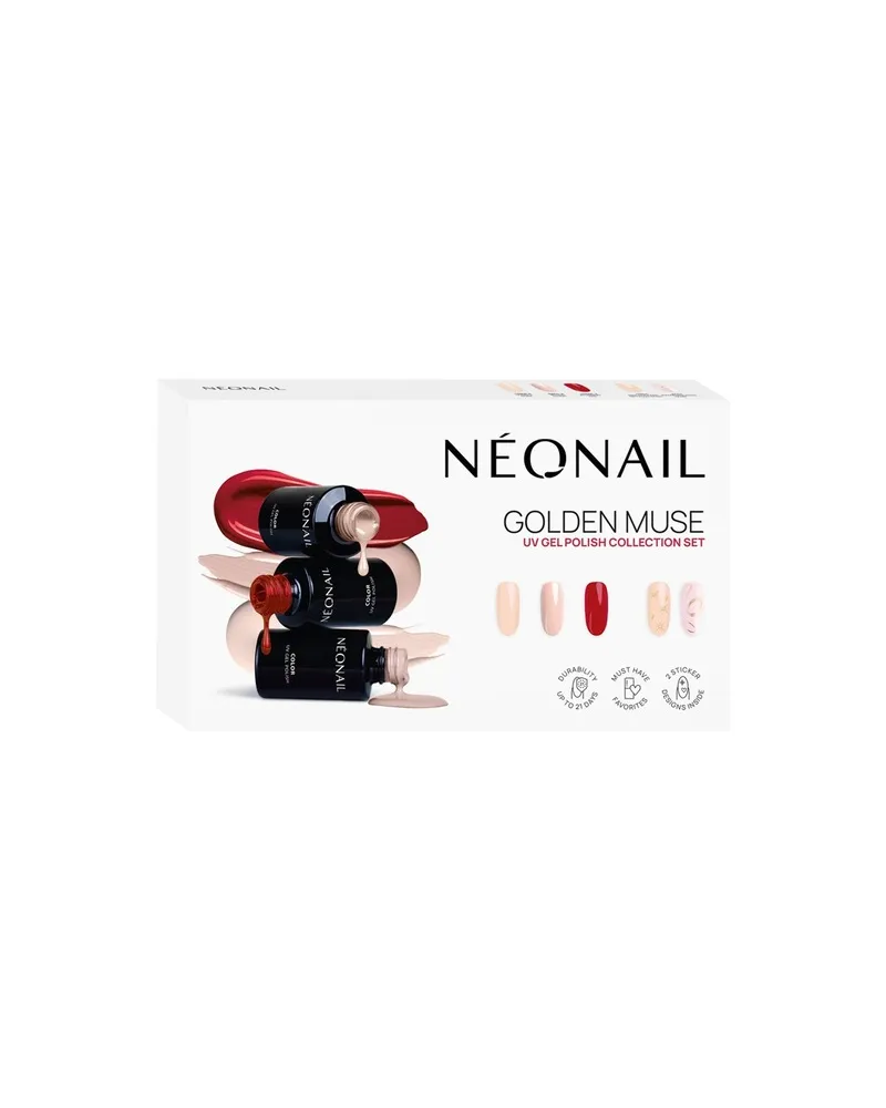 NeoNail Naegel Farbige-UV-NagellackeGolden Muse Collection Set UV Nagellack Sunset Nude 3 ml + UV Nagellack Blush Flush 3 ml + UV Nagellack Blushing Red 3 ml + Nail Stickers Metallic Gold 24,99 