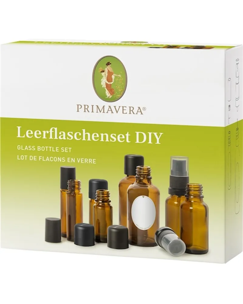 Primavera Aromatherapie Ätherische Öle Leerflaschenset 2 x 50 ml Flasche mit Ausgießer + 2 x 20 ml Sprühflasche + 2 x 10 ml Roll-On + 2 x 10 ml Fläschchen mit Tropfeinsatz 