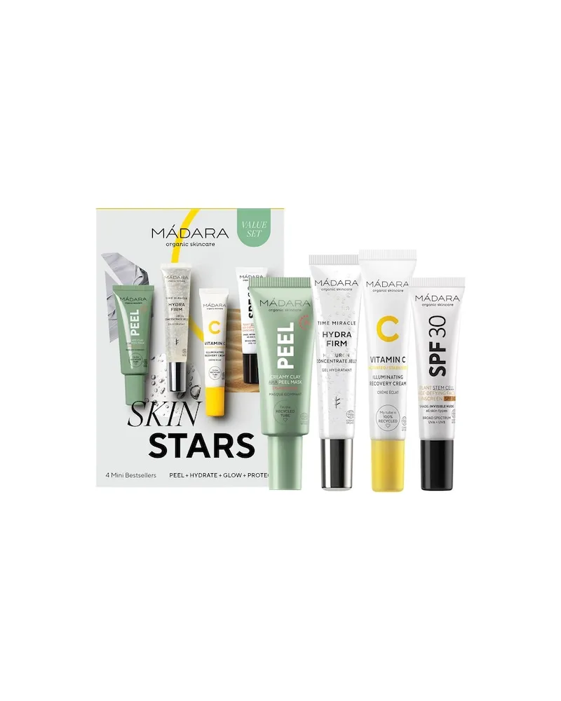 MÁDARA MADARA Gesichtspflege PflegeLightGeschenkset Peel Creamy Clay AHA Peel Mask 17 ml + Hydra Firm Hyaluron Concentrate Jelly 15 ml + Vitamin C Illuminating Recovery Cream 15 ml + SPF30 Sunscreen 10 ml 344,56 € / 1 l 
