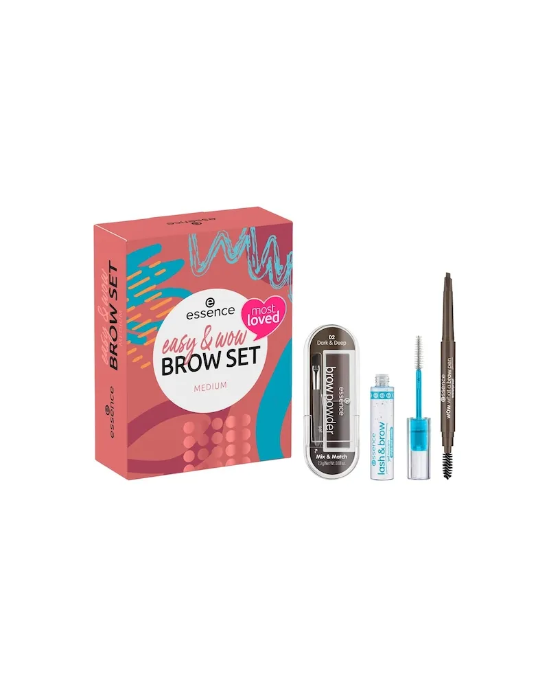 essence Augen AugenbrauenEasy & Wow Brow Set medium WOW What a Brow Pen Waterproof 03 Dark Brown 0,20 g + Lash & Brow Gel Mascara 9 ml + Brow Powder Set 02 Dark & Deep 2,30 g 7,79 