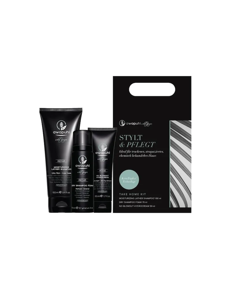 Paul Mitchell Haarpflege Awapuhi Stylt & Pflegt Geschenkset Moisturizing Lather Shampoo 100 ml + Dry Shampoo Foam 70 ml + No Blowout Hydrocream 50 ml 