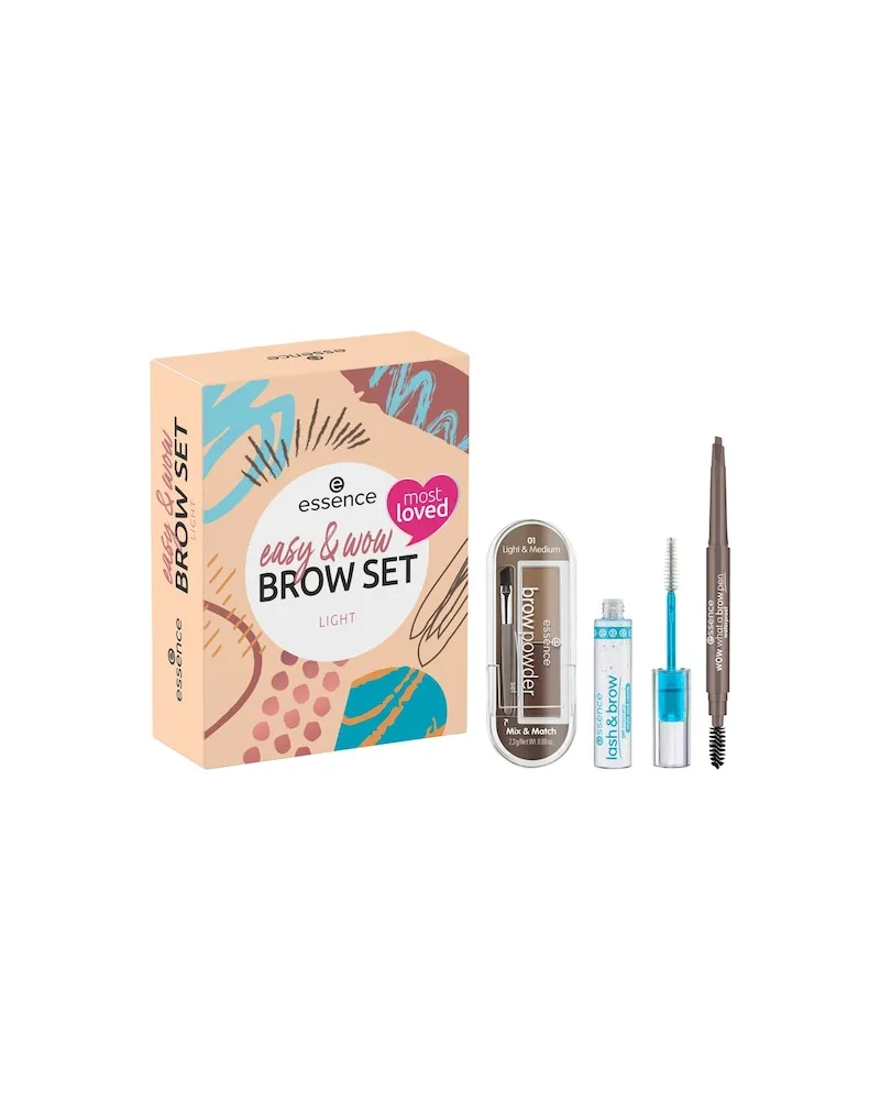 essence Augen AugenbrauenEasy & Wow Brow Set light WOW What a Brow Pen Waterproof 01 Light Brown 0,20 g. + Lash & Brow Gel Mascara 9 ml + Brow Powder Set 01 Light & Medium 0,23g 7,79 