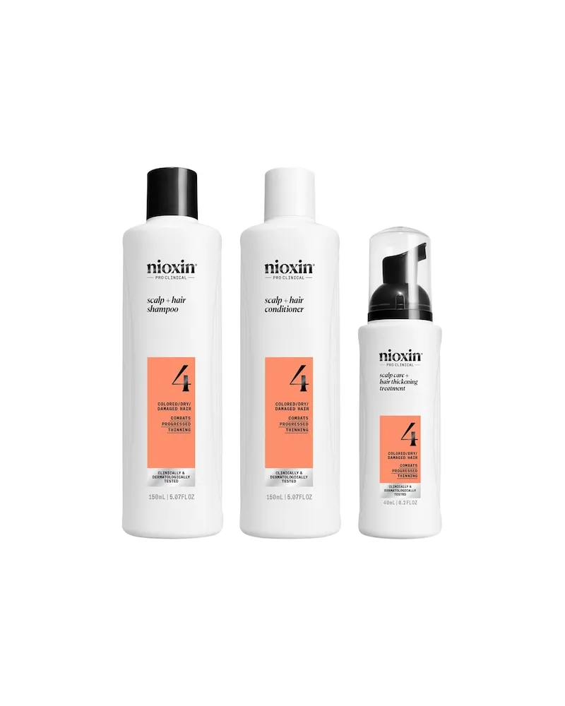 NIOXIN SYSTEM-4 Coloriertes,-sichtbar-duenner-werdendes-HaarColored Hair Progressed Thinning3-Step-System Set Scalp + Hair Shampoo 150 ml + Scalp + Hair Conditioner 150 ml + Scalp Care + Hair Thickening Treatment 40 ml 111,53 € / 1 l 