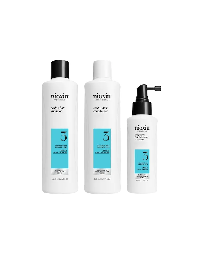 NIOXIN SYSTEM-3 Coloriertes,-dezent-duenner-werdendes-HaarColored Hair Light Thinning3-Step-System Set Scalp + Hair Shampoo 150 ml + Scalp + Hair Conditioner 150 ml + Scalp Care + Hair Thickening Treatment 50 ml 101,66 € / 1 l 