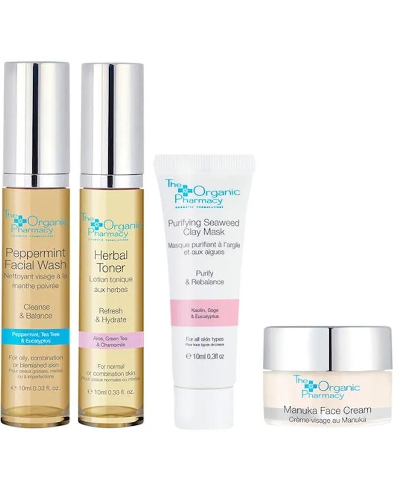 The Organic Pharmacy Pflege Gesichtspflege Geschenkset Peppermint Facial Wash 10 ml + Herbal Toner 10 ml + Purifying Seaweed Clay Mask 10 ml + Manuka Face Cream 10 ml 