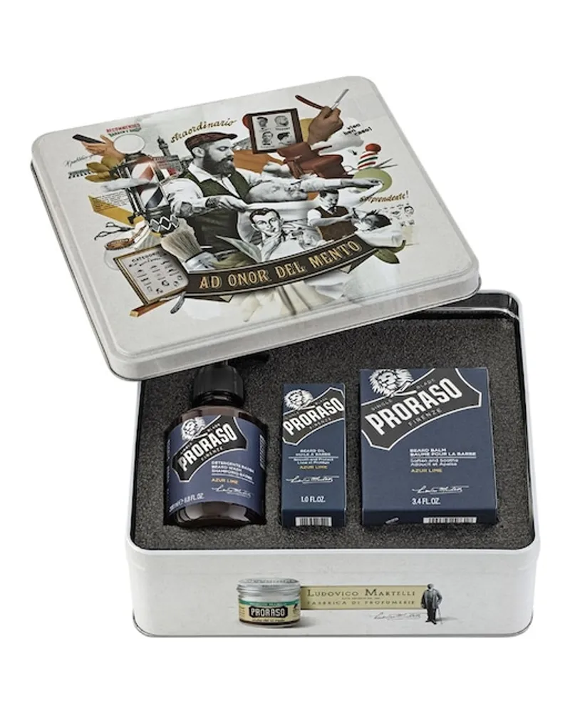 Proraso Herrenpflege Azur Lime Geschenkset Beard Wash 200 ml + Beard Balm 100 ml + Beard Oil 30 ml 