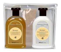 Pflege Honey Geschenkset Dusch & Creme Bad 500 ml +  Hand & Body Lotion 500 ml + Handtuch