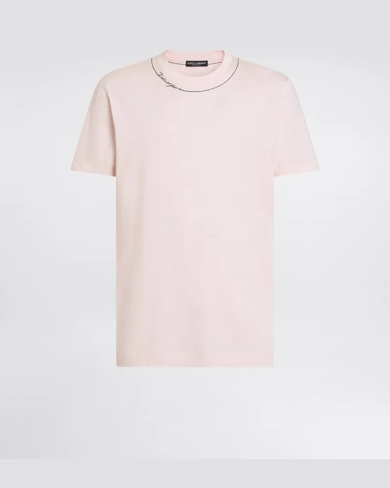 Dolce & Gabbana T-shirt Aus Baumwolle Mit Dg-stickerei - Mann T-shirts Und Polos Pink Pink