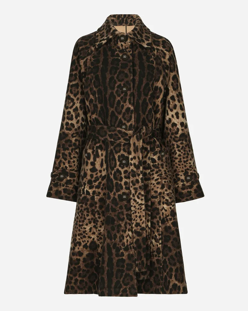 Dolce & Gabbana Wollmantel Leoprint Mit Gürtel - Frau Mäntel Und Jacken Animalprint Wolle Animal-print