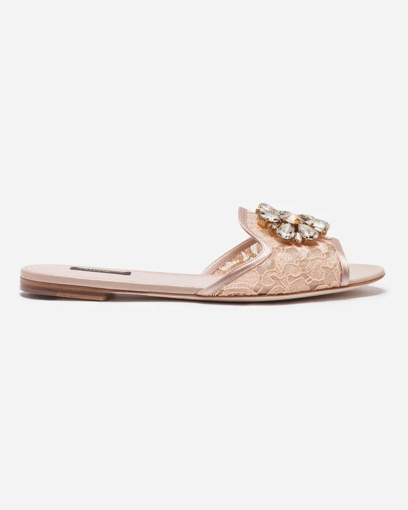 Dolce & Gabbana Sandale Aus Spitze Mit Kristallen - Frau Pantoletten Und Mules Rosa Rosa