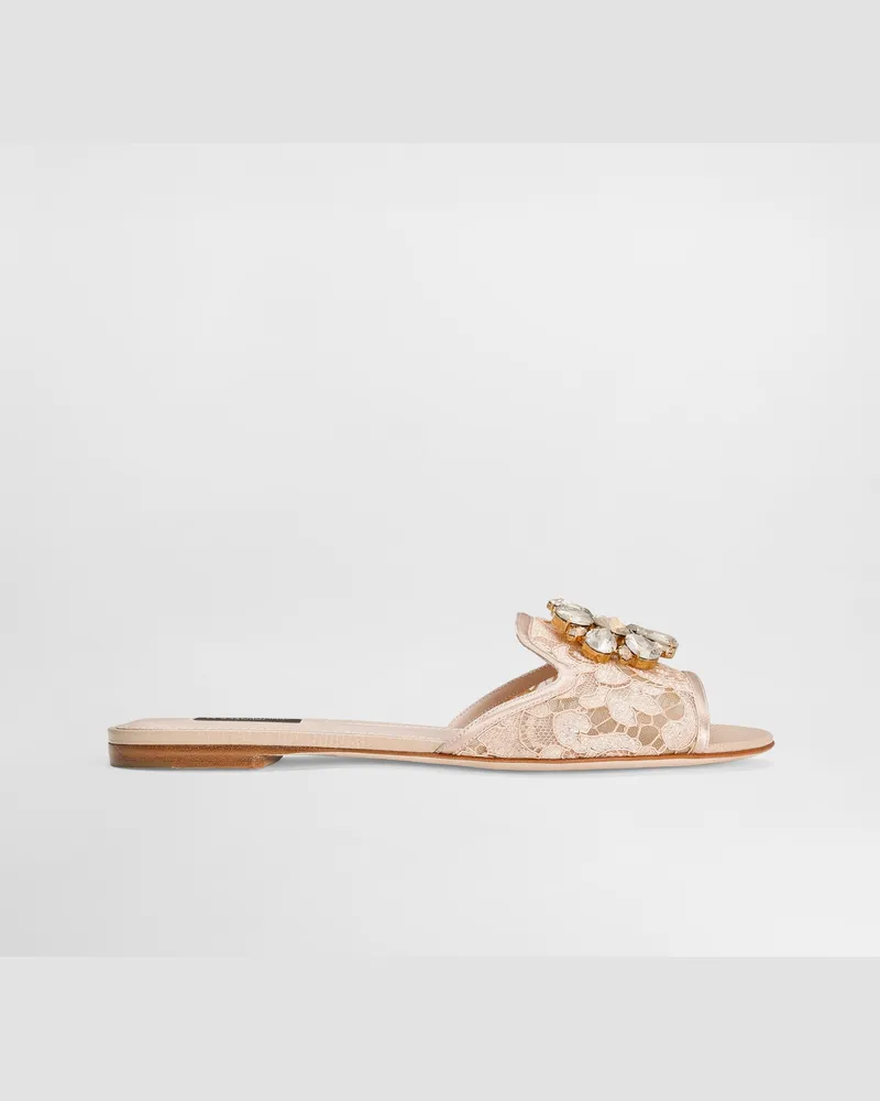 Dolce & Gabbana Sandale Aus Spitze Mit Kristallen - Frau Pantoletten Und Mules Rosa Rosa