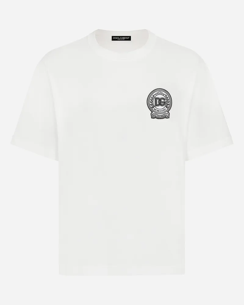 Dolce & Gabbana T-shirt Aus Bedruckter Baumwolle Mit Logostickerei - Mann T-shirts Und Polos Wei Weiss