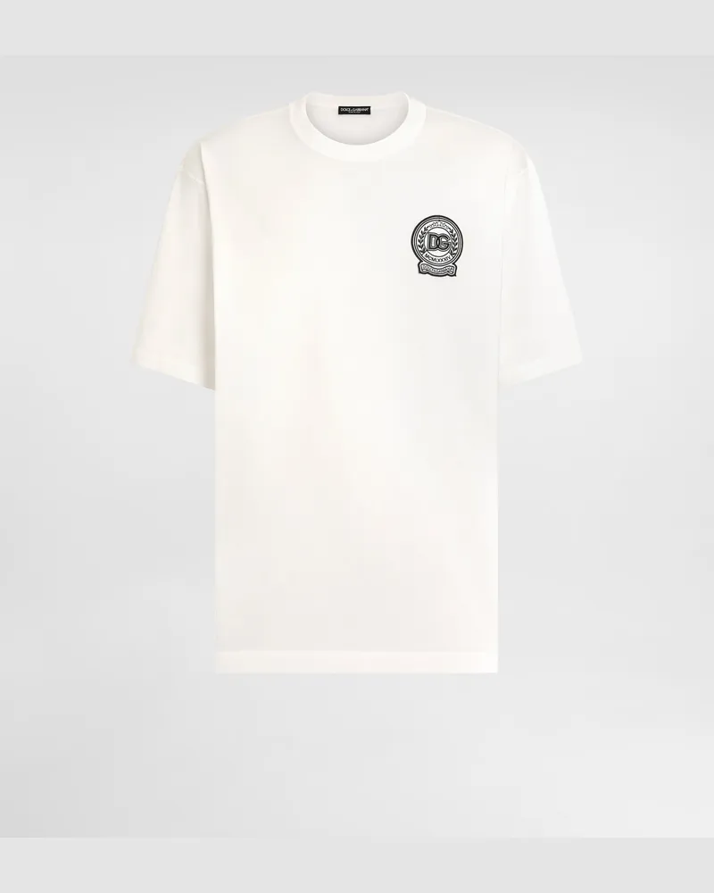 Dolce & Gabbana T-shirt Aus Bedruckter Baumwolle Mit Logostickerei - Mann T-shirts Und Polos Wei Weiss