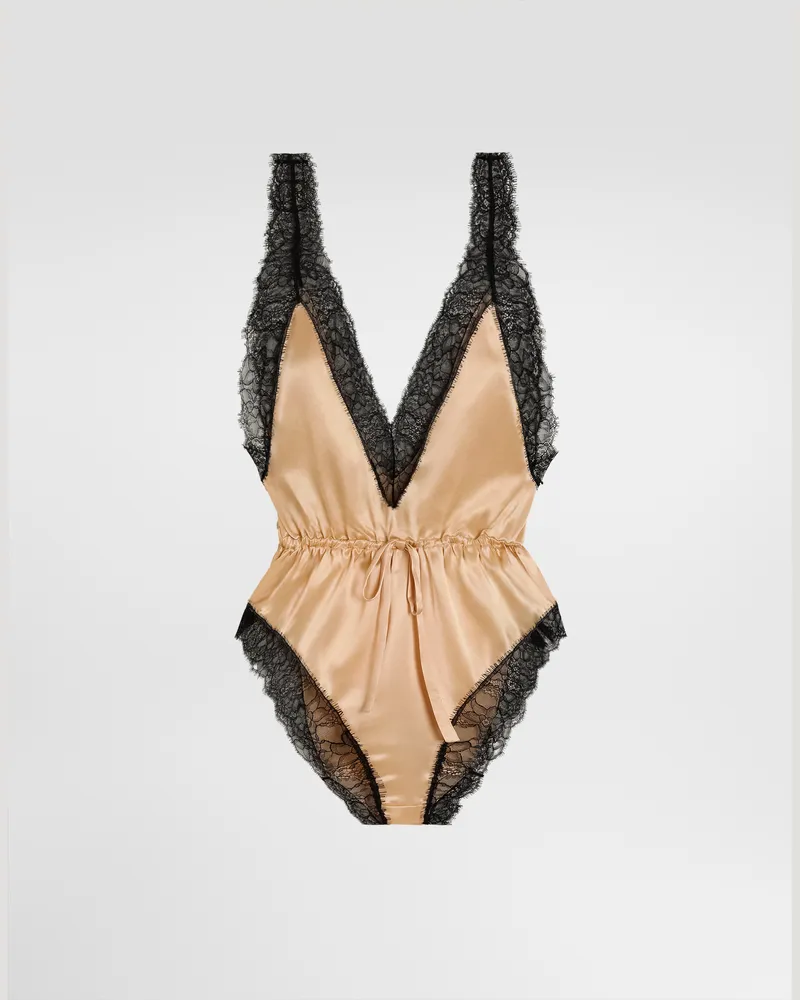 Dolce & Gabbana Satin And Lace Bodysuit - Frau Unterwäsche Beige Beige