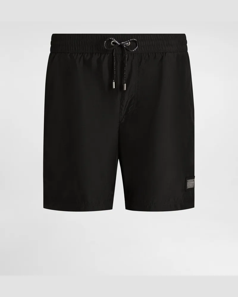 Dolce & Gabbana Mid-length Swim Trunks With Logo Tag - Mann Beachwear Schwarz Schwarz