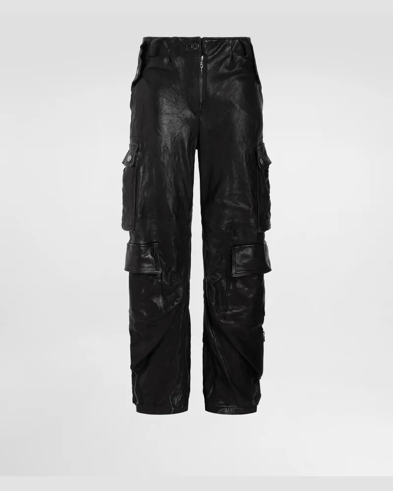 Dolce & Gabbana Leather Cargo Pants - Frau Hosen Und Shorts Schwarz Black