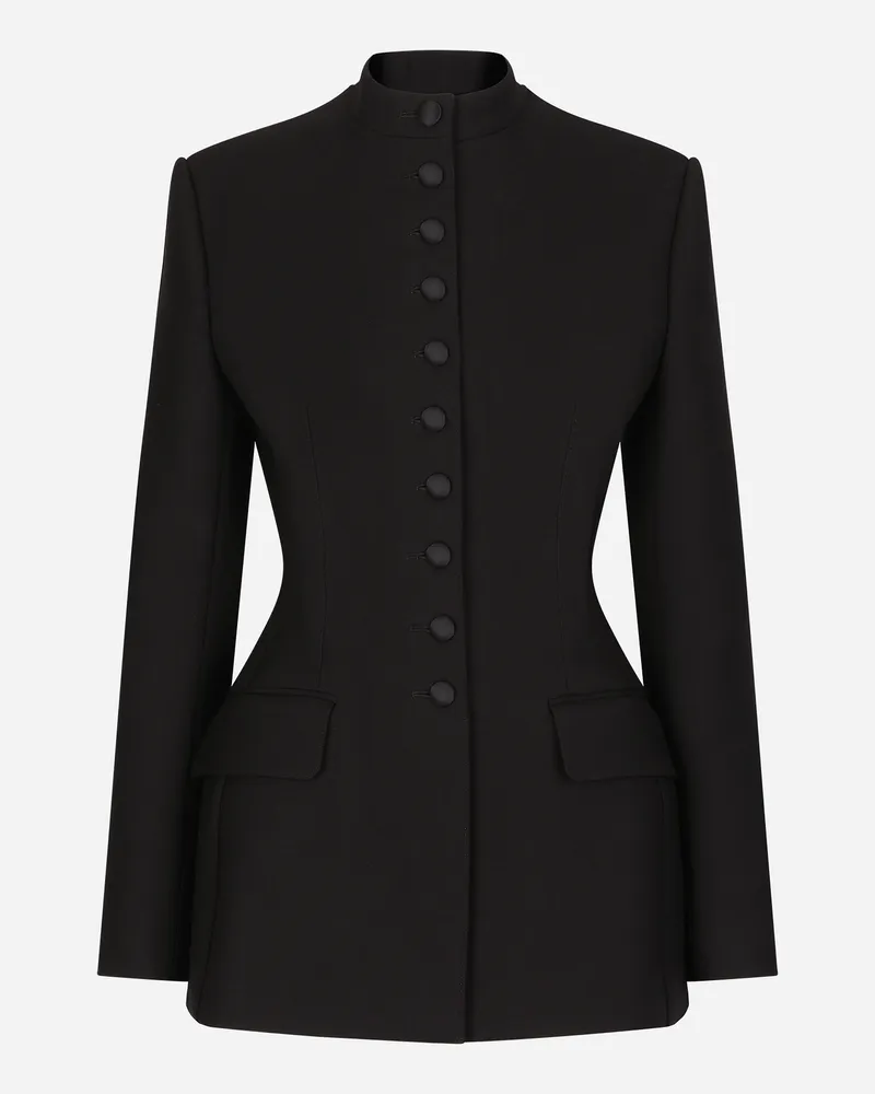 Dolce & Gabbana Lange Einreihige Wolljacke Dolce Aus Cady - Frau Blazer Schwarz Wolle Schwarz