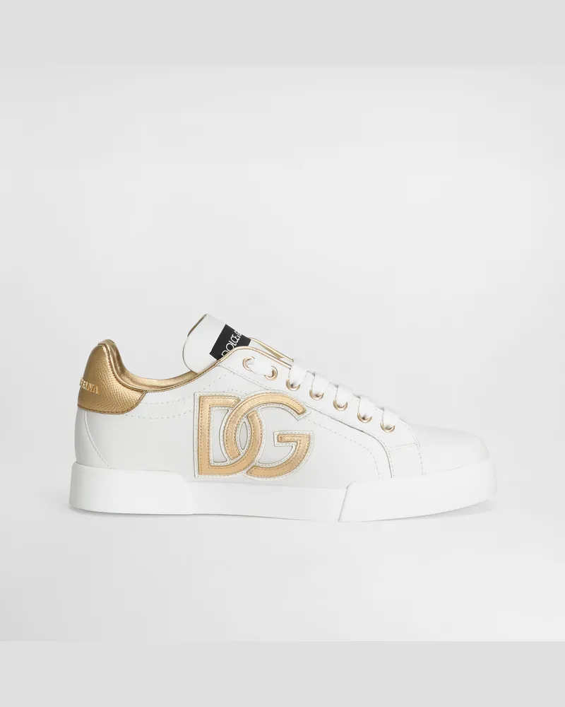 Dolce & Gabbana Sneaker Portofino Aus Kalbsleder Mit Dg-logo - Frau Sneakers Wei� Leder Weiss