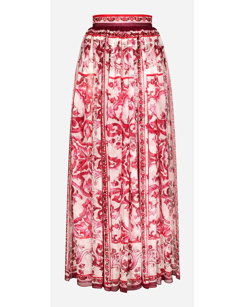 Dolce & Gabbana Langer Rock aus Chiffon Majolika-Print Mehrfarbig