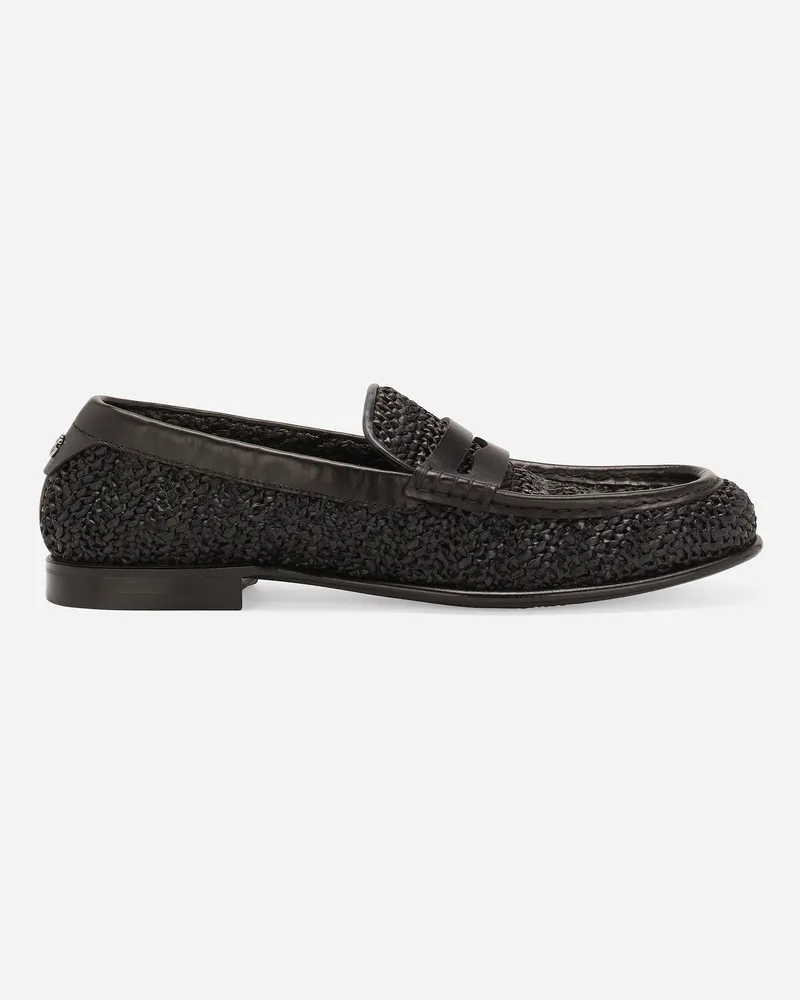 Dolce & Gabbana Mokassin Aus Geflochtenem Raphiabast - Mann Driver Und Mokassins Schwarz Schwarz