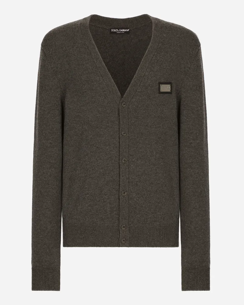 Dolce & Gabbana Cardigan Aus Wolle Und Kaschmir Mit Logoplakette - Mann Strickwaren Grau Wolle Grau