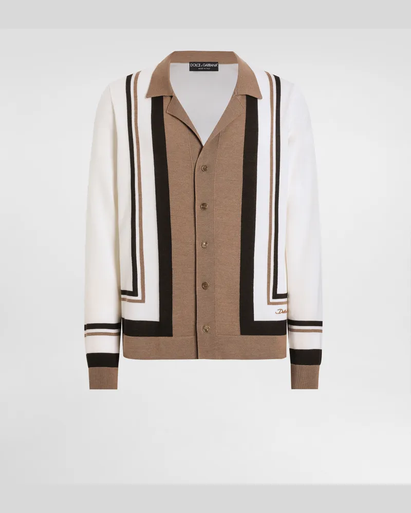 Dolce & Gabbana Cardigan Aus Wolle Mit Dg-stickerei - Mann Strickwaren Beige Beige