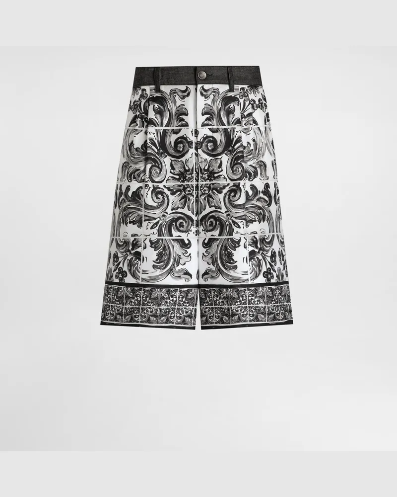 Dolce & Gabbana Bermudas Aus Denim Mit Majolika-print - Mann Jeans Mehrfarbig Mehrfarbig
