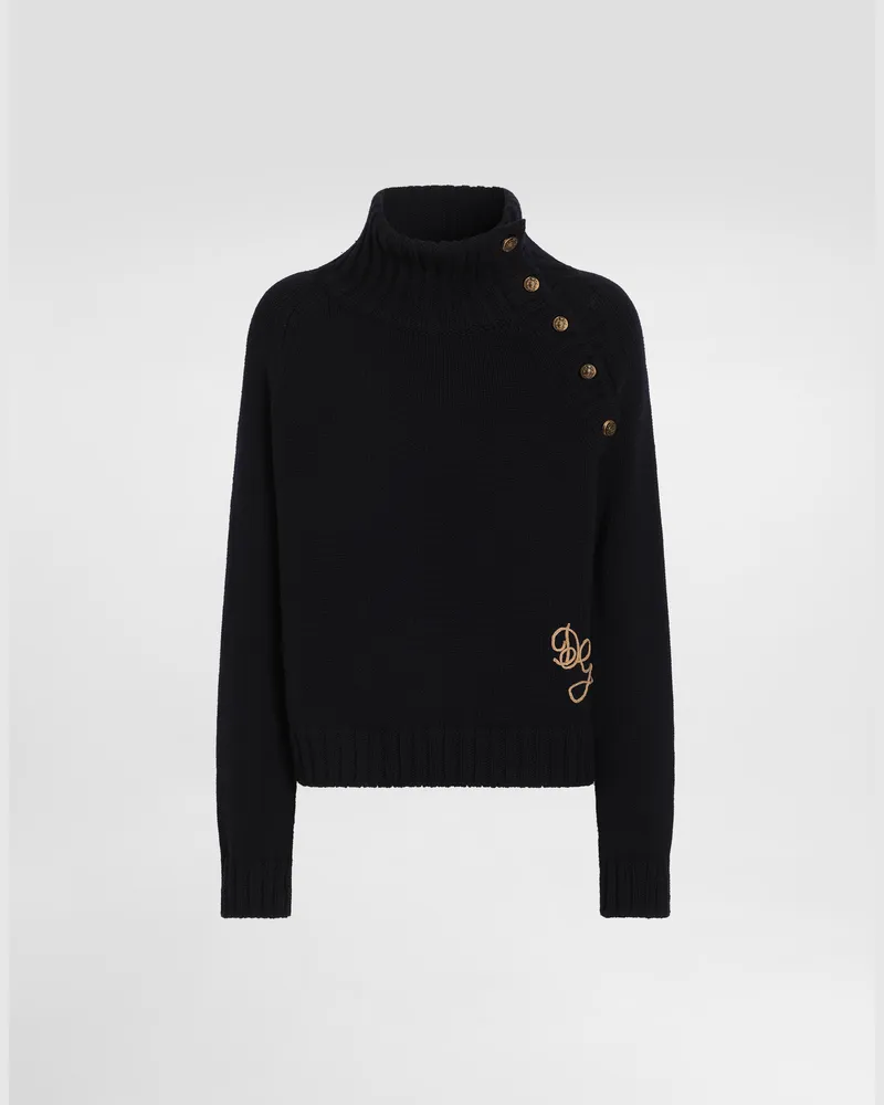 Dolce & Gabbana Rollkragenpullover Aus Glatter Wolle Mit Logo - Mann Strickwaren Blau Blau