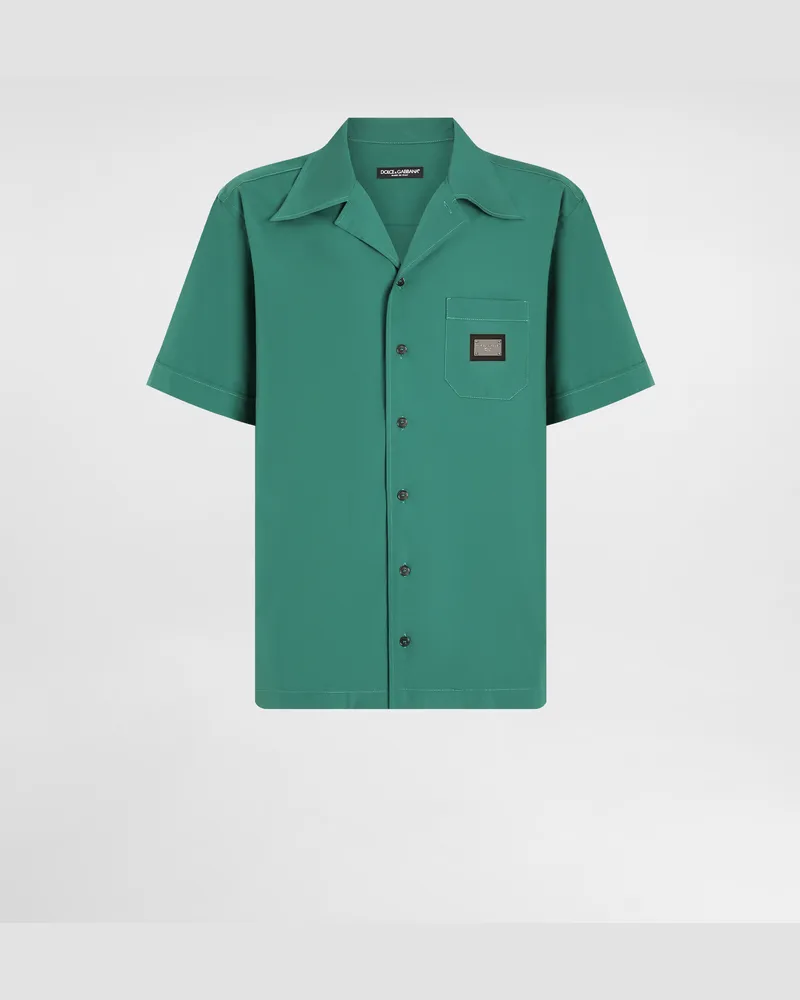 Dolce & Gabbana Hawaiihemd Aus Baumwolle Mit Logoplakette - Mann Hemden Gr�n Baumwolle Mehrfarbig