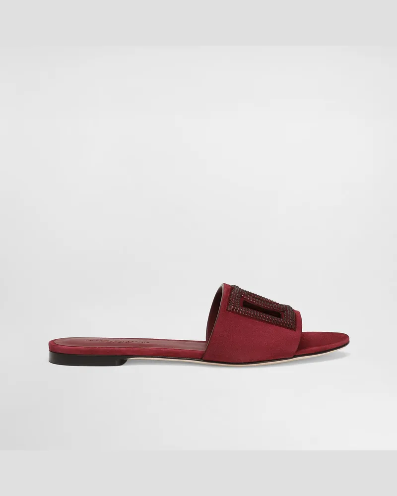 Dolce & Gabbana Pantolette Aus Veloursleder Mit Thermostrass - Frau Pantoletten Und Mules Grau Grau