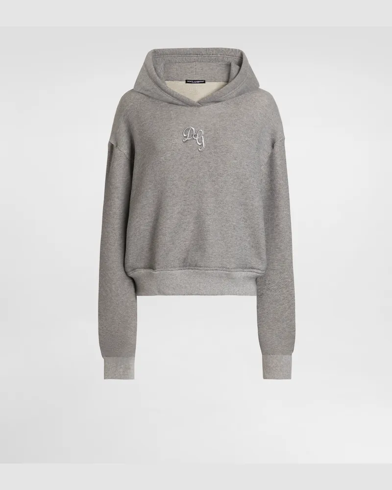 Dolce & Gabbana Fleece Hoodie With Embroidery - Frau T-shirts Und Sweatshirts Grau Grey