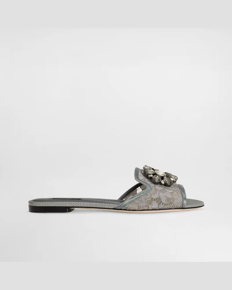 Dolce & Gabbana Sandale Aus Spitze Mit Kristallen - Frau Pantoletten Und Mules Grau Grau