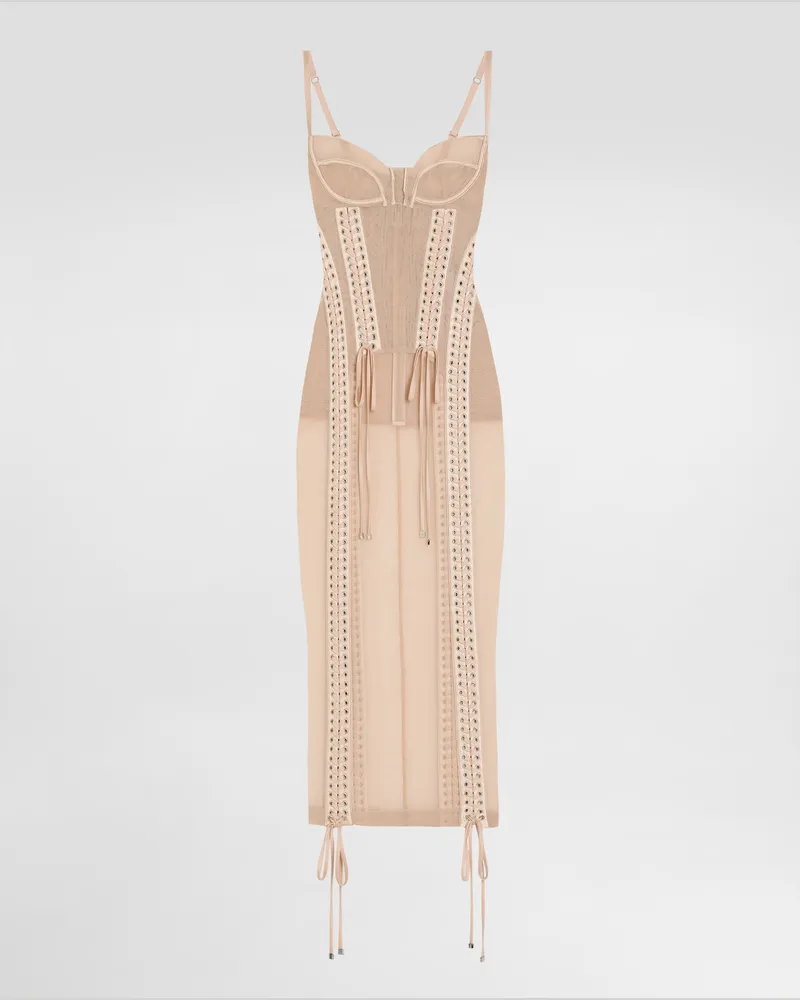 Dolce & Gabbana Longuettekleid Im Slip-dress-stil Aus Leichtem Tüll Mit Bustierdetails - Frau Kleider Rosa Rosa