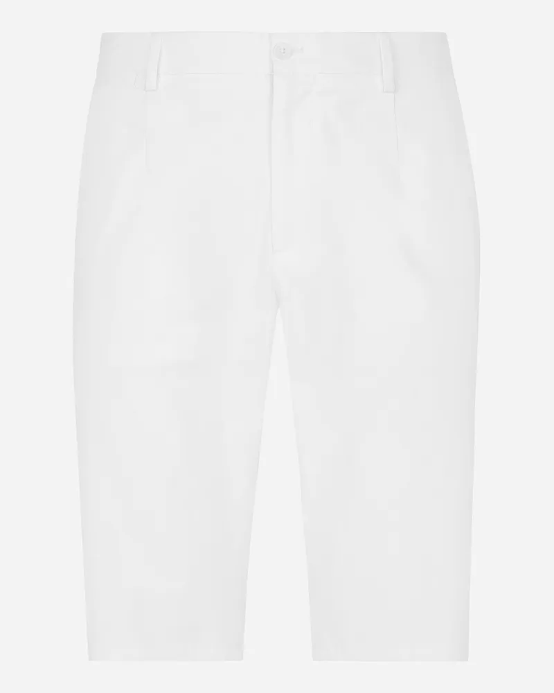 Dolce & Gabbana Bermudas Aus Baumwollstretch Mit Dg-patch - Mann Hosen Und Shorts Wei� Baumwolle Weiss