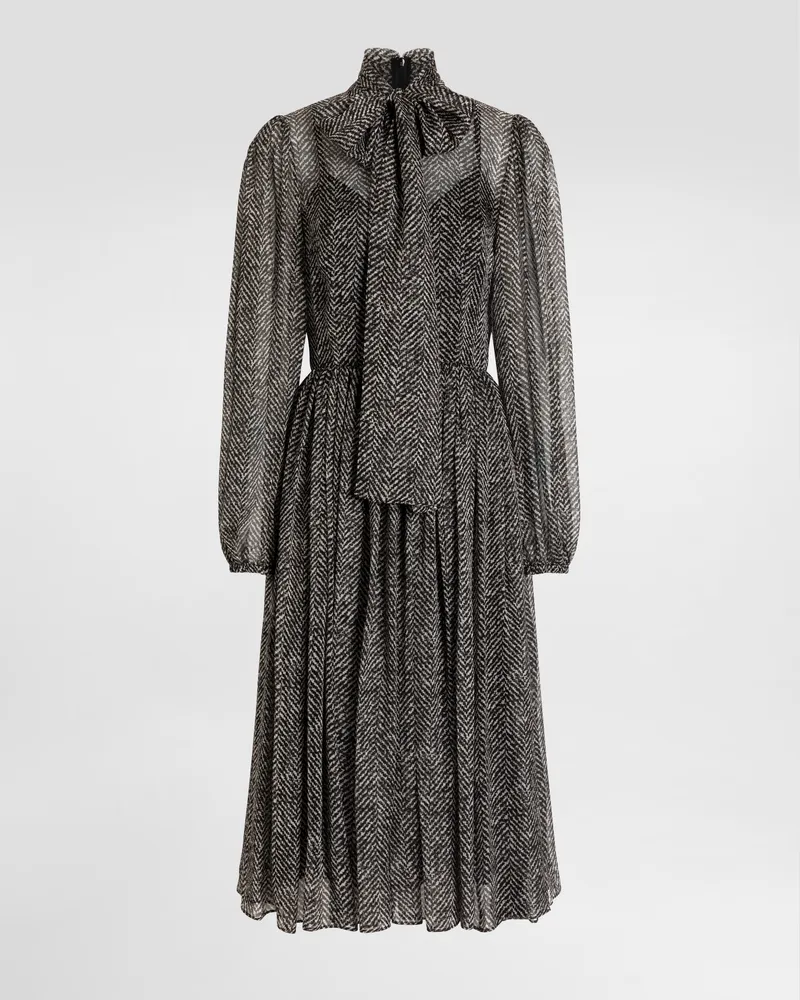 Dolce & Gabbana Kleid Aus Seidenchiffon Mit Fischgrätdruck - Frau Kleider Mehrfarbig Mehrfarbig