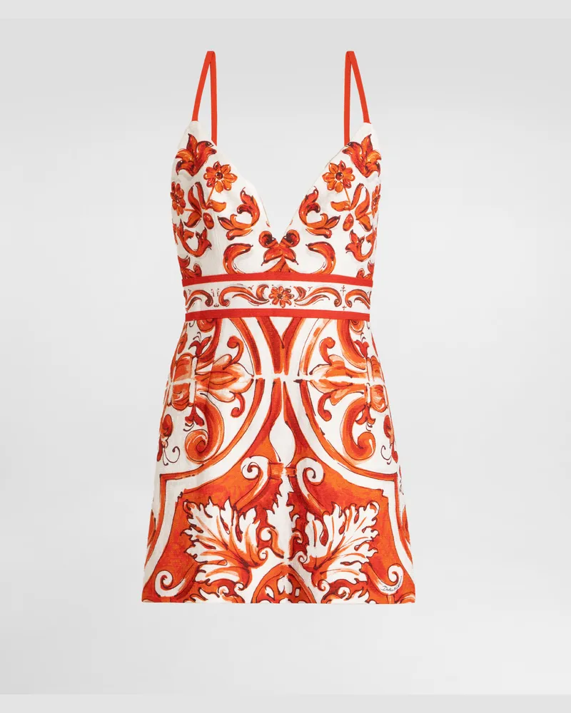 Dolce & Gabbana Kleid Aus Mattenstoff Mit Majolika-print - Frau Kleider Mehrfarbig Mehrfarbig