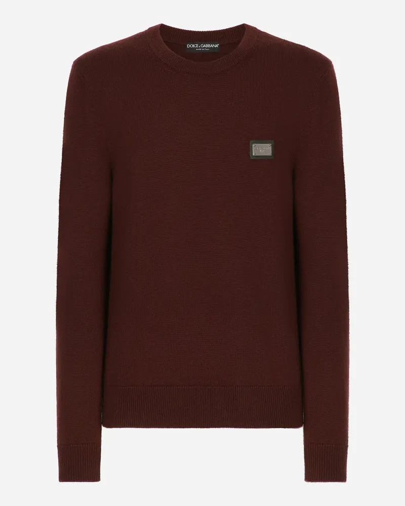 Dolce & Gabbana Rundhalspullover Aus Wolle Und Kaschmir - Mann Strickwaren Bordeaux Wolle Burgunderrot