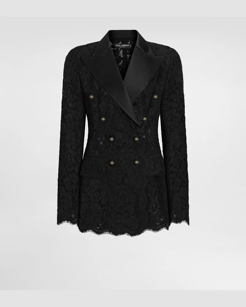 Dolce & Gabbana Zweireihige Jacke Aus Kordelspitze - Frau Blazer Schwarz Schwarz