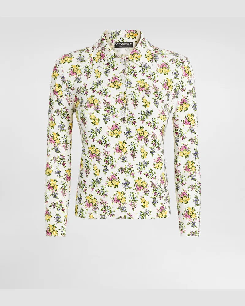 Dolce & Gabbana Small Floral-print Viscose Polo Shirt - Frau Strickwaren Mehrfarbig Mehrfarbig
