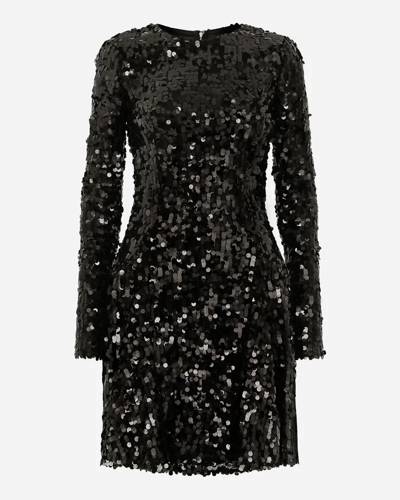 Dolce & Gabbana Kurzes Paillettenkleid Mit Langem Arm - Frau Kleider Schwarz Pailletten Schwarz