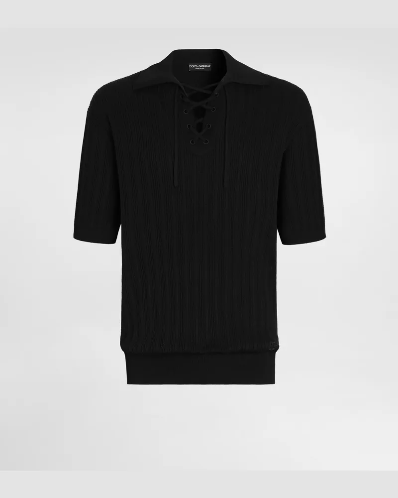 Dolce & Gabbana Serafino-poloshirt Aus Baumwolle - Mann Strickwaren Schwarz Schwarz
