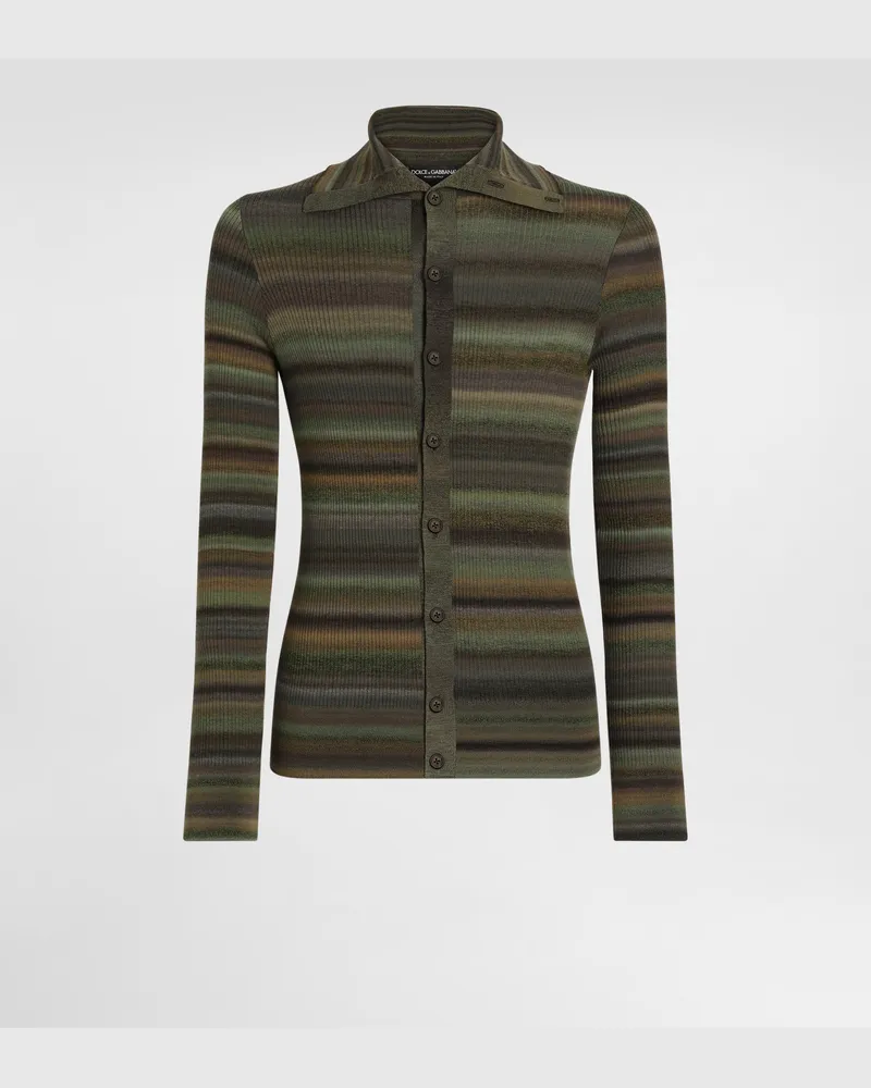 Dolce & Gabbana Cardigan Aus Wolle In Rippstrick-optik - Mann Strickwaren Grau Grau
