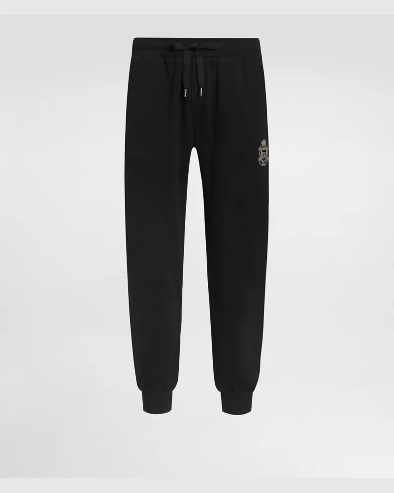 Dolce & Gabbana Jersey Trousers With Heraldic Patch - Mann Hosen Und Shorts Blau Blue
