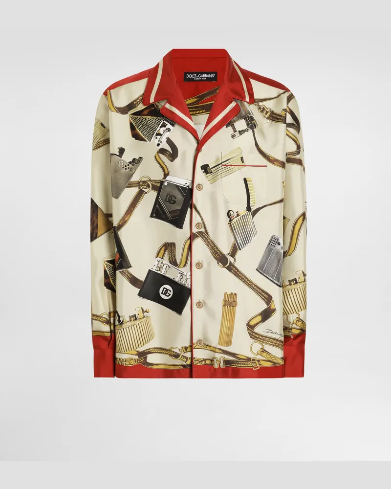 Dolce & Gabbana Seidenhemd Mit Feuerzeug-print - Mann Hemden Drucken Drucken