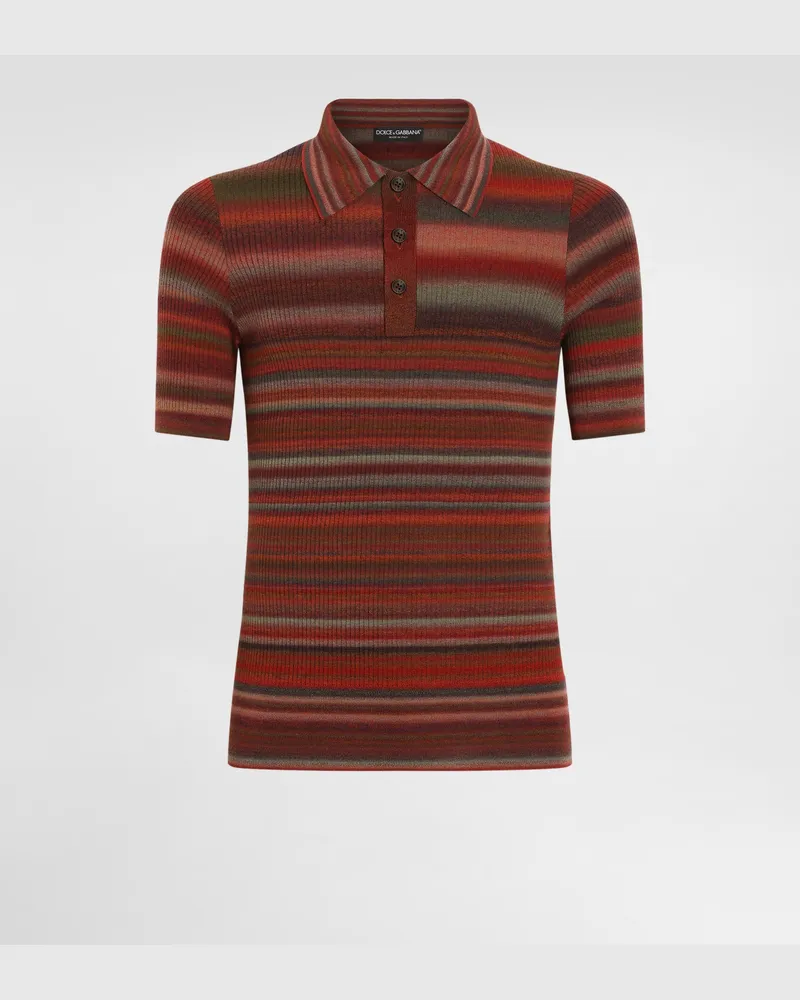 Dolce & Gabbana Poloshirt Aus Wolle Mit Streifen - Mann Strickwaren Rot Rot