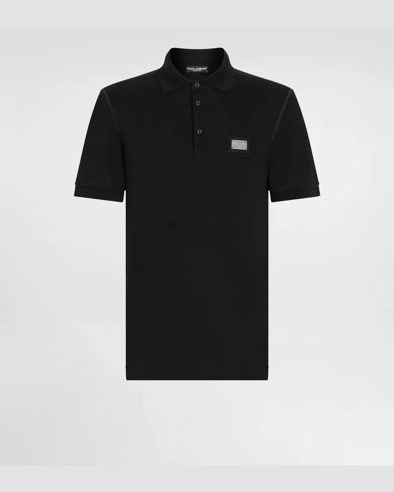 Dolce & Gabbana Poloshirt Baumwollpikee Mit Logoplakette - Mann T-shirts Und Polos Schwarz Baumwolle Schwarz